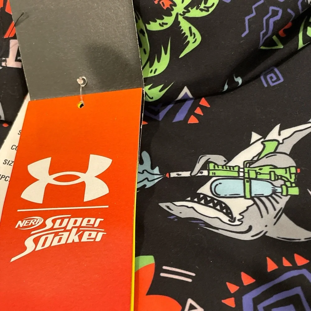 Under Armour Nerf Super Soaker Volley Swim Trunks Youth Large Black and Neon